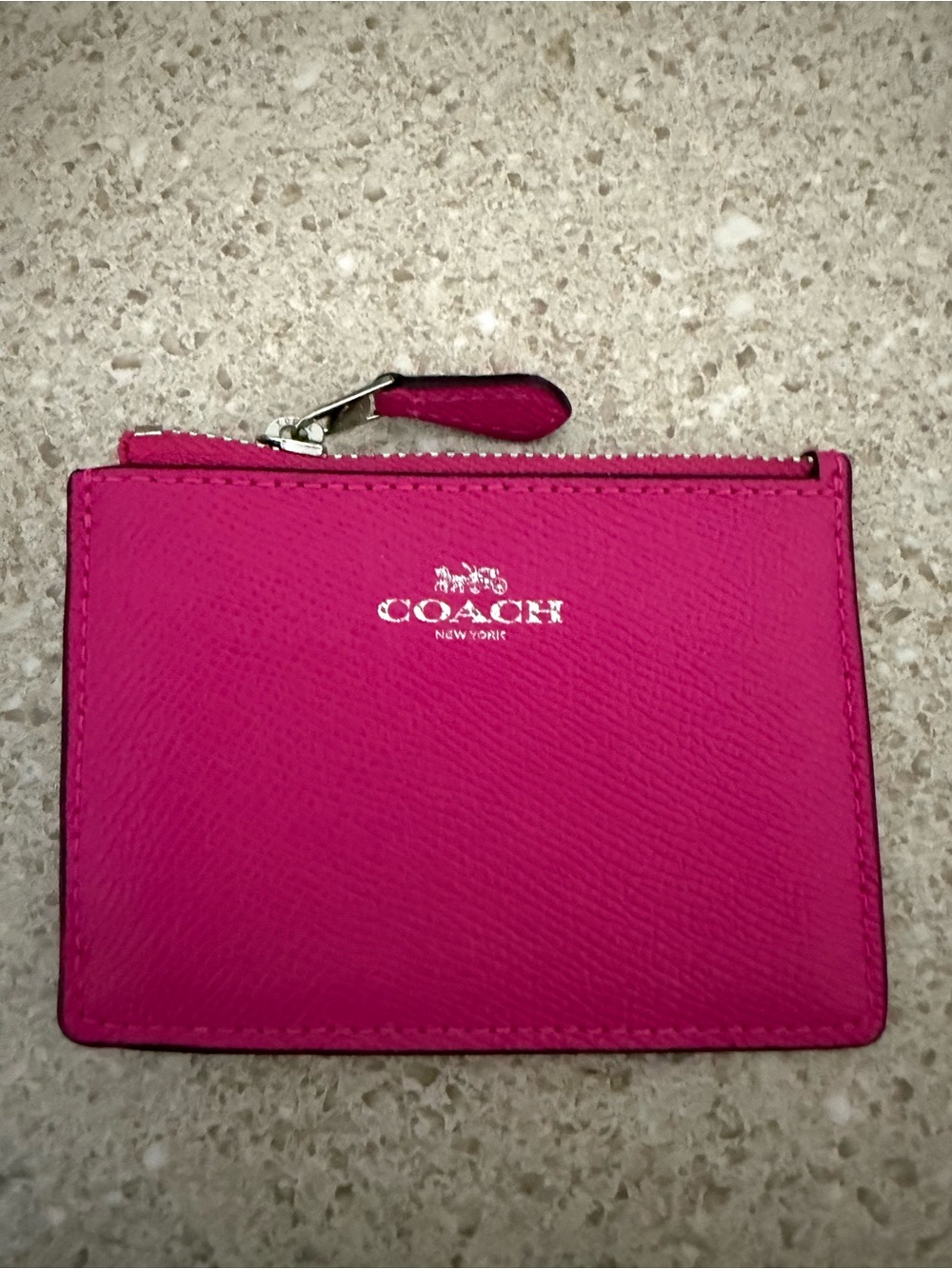 COACH Hot Pink Pebbled Leather Zip Card Pouch